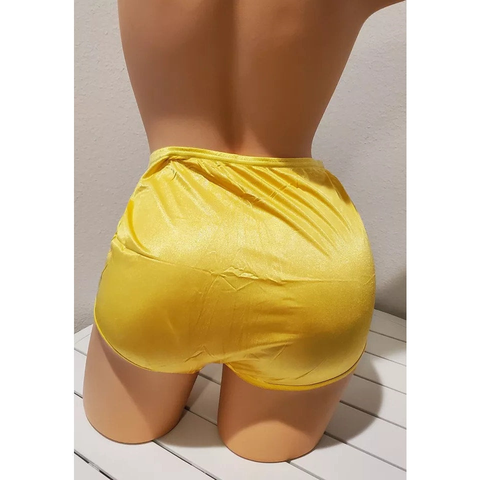 Vanity Fair Lace Nouveau Nylon Full Cut Panty Lace Shiny Yellow Lemon