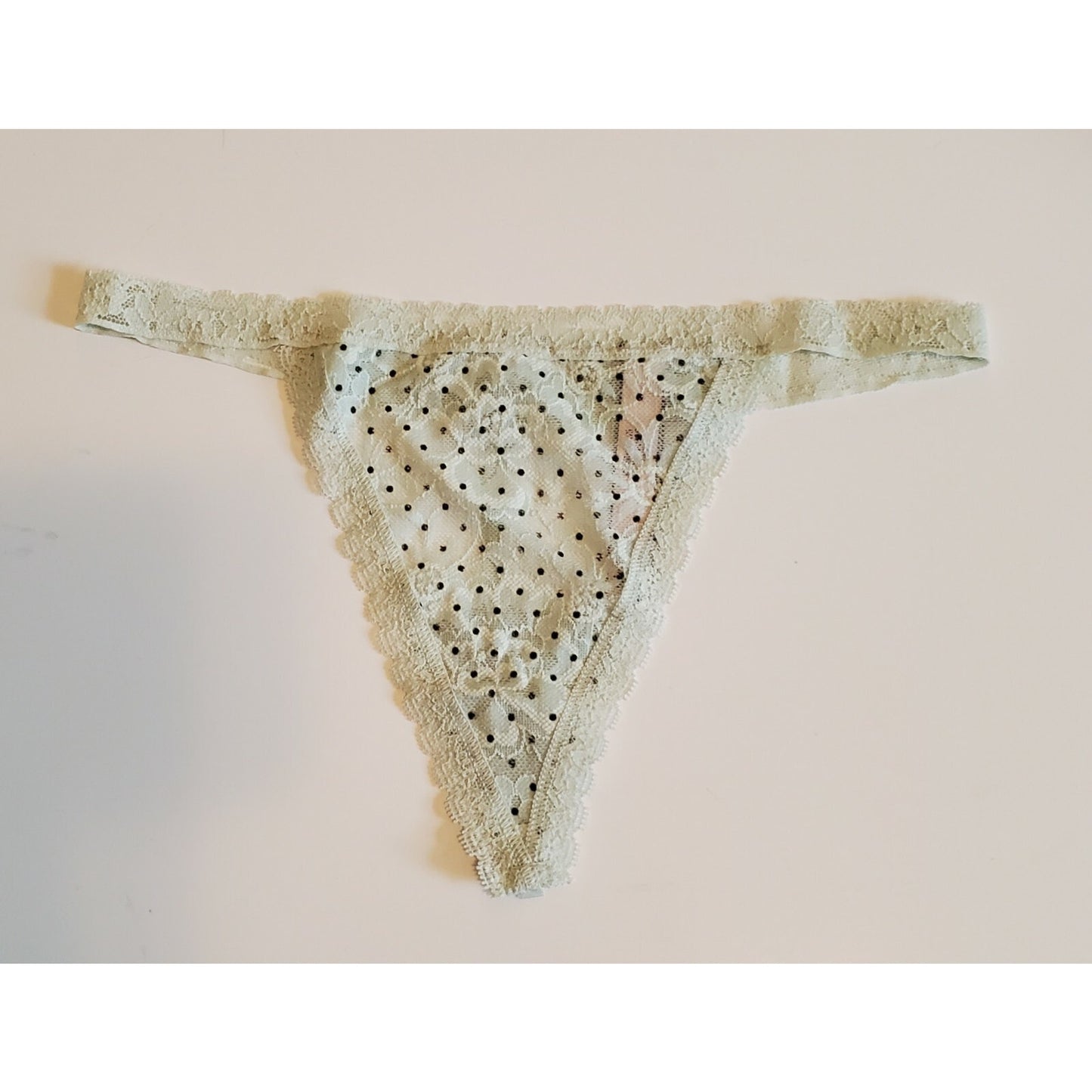 Victoria's Secret Polka Dot Semi Sheer String Thong Panty Mint Green 5/S