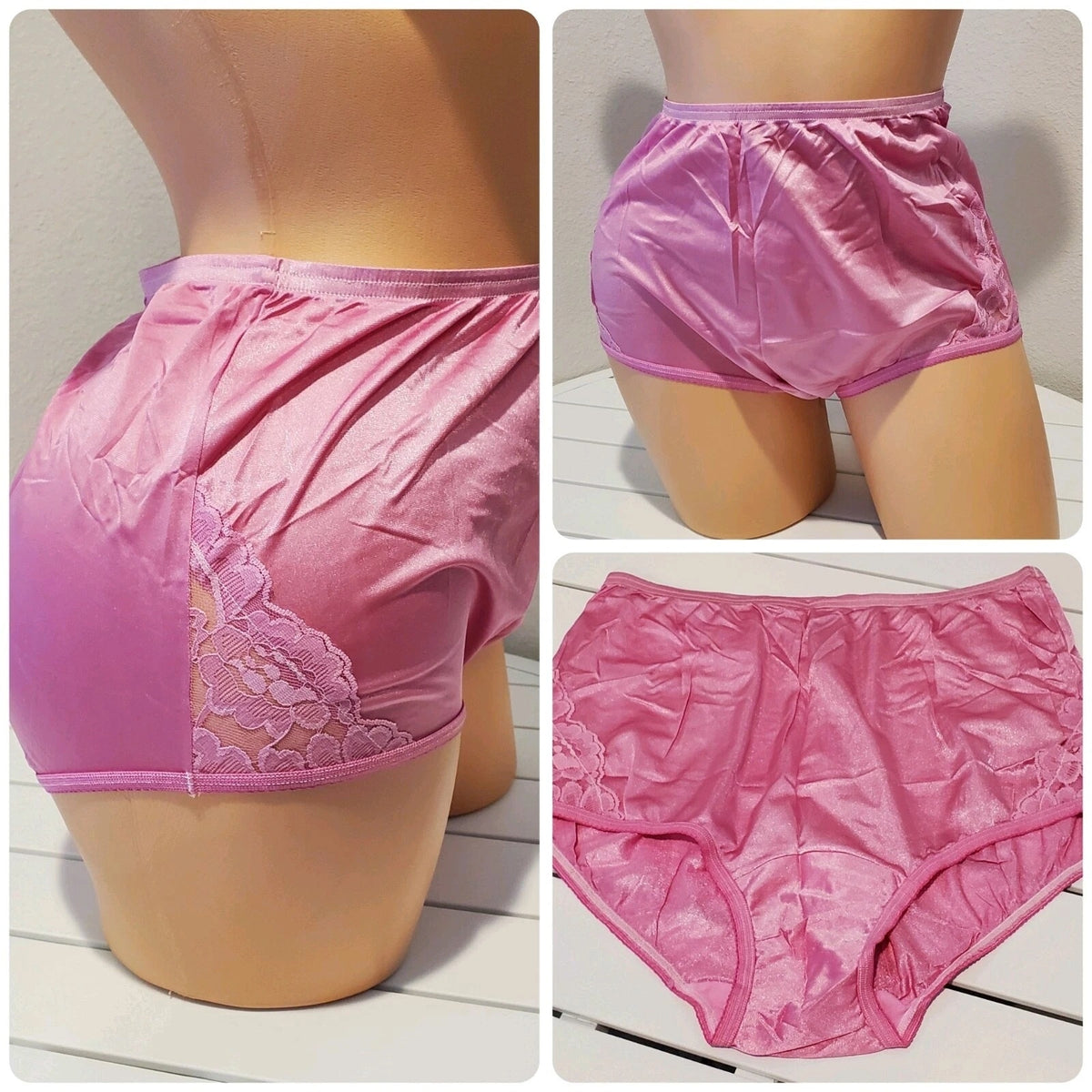 Vanity Fair Lace Nouveau Nylon Full Cut Panty Lace Shiny Jawbreaker Pink - Star Vintage & More