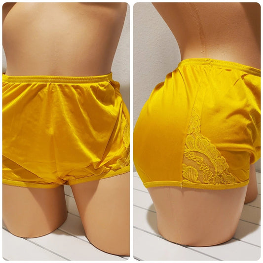Vanity Fair Lace Nouveau Nylon Full Cut Panty Lace Shiny Bee Yellow - Star Vintage & More Star Vintage And More LLC