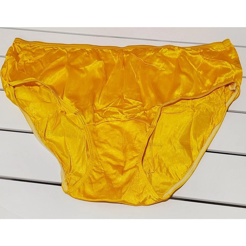 Shadowline 11032 Bikini Panty Shiny Nylon Full Cut Silky Sun Goddess Yellow