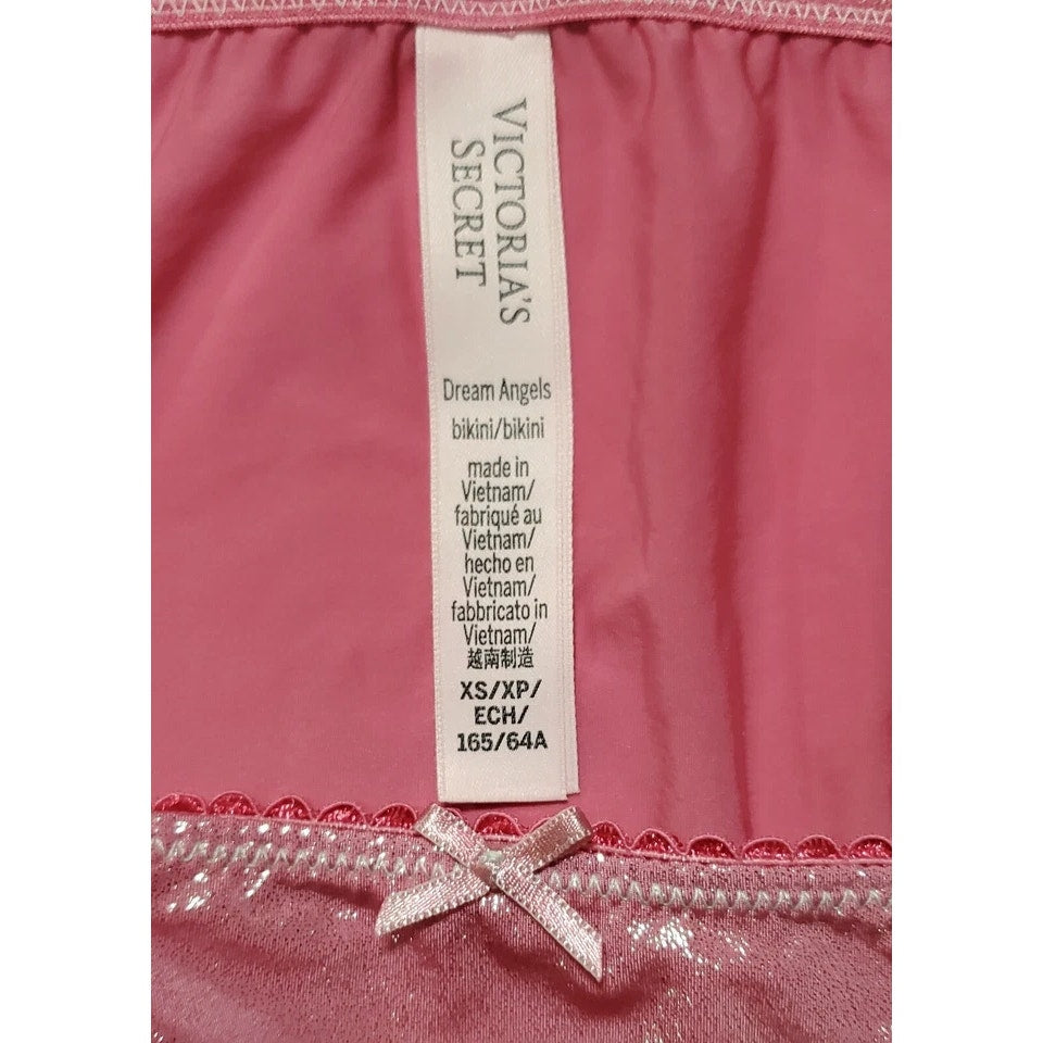 Victoria's Secret Dream Angels String Bikini Panty Shiny Lace Trim Star Pink XS