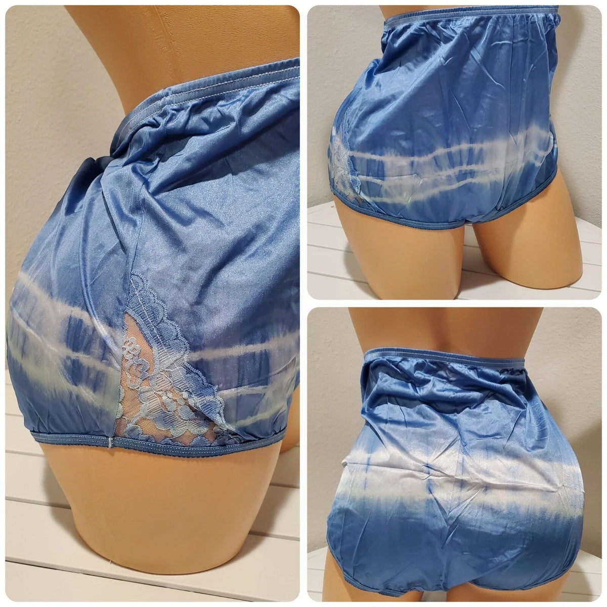 Vanity Fair Lace Nouveau Nylon Full Cut Panty Rainbow Ombre White On Blue 9/2XL
