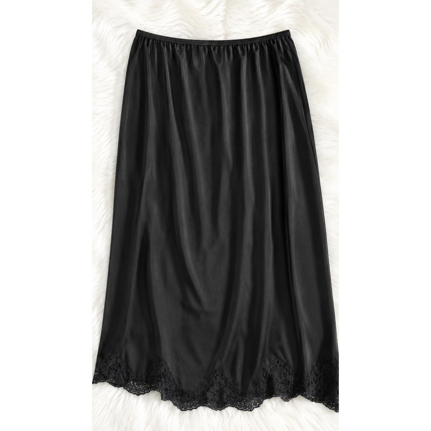 Body Lites Vintage Silky Nylon Half Slip Side Slit Lace Trim Black L/32