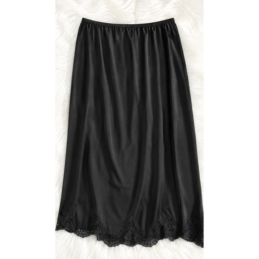 Body Lites Vintage Silky Nylon Half Slip Side Slit Lace Trim Black L/32 Star Vintage And More LLC