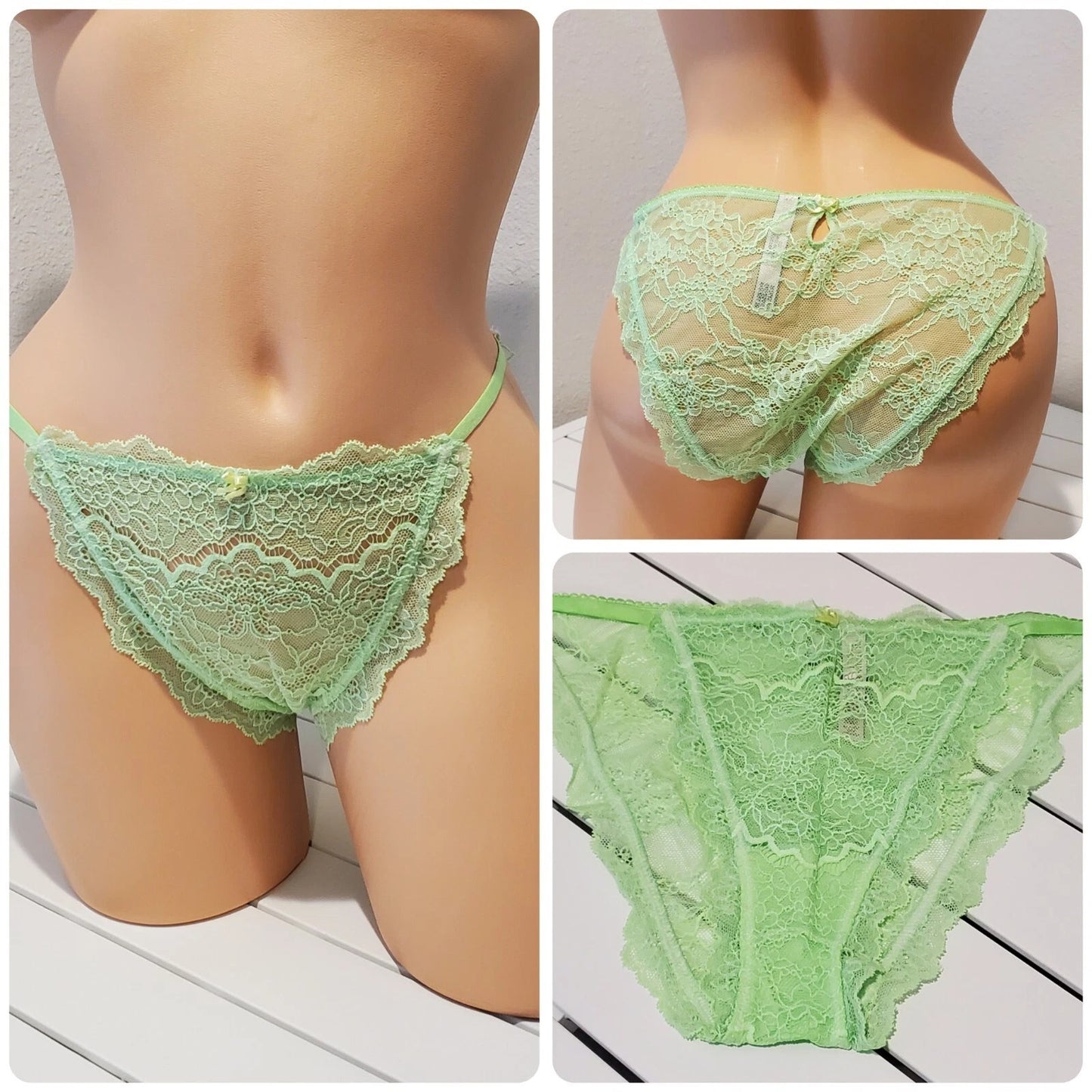 Victoria's Secret Dream Angels String Bikini Panty All Lace Green Poison Apple 8