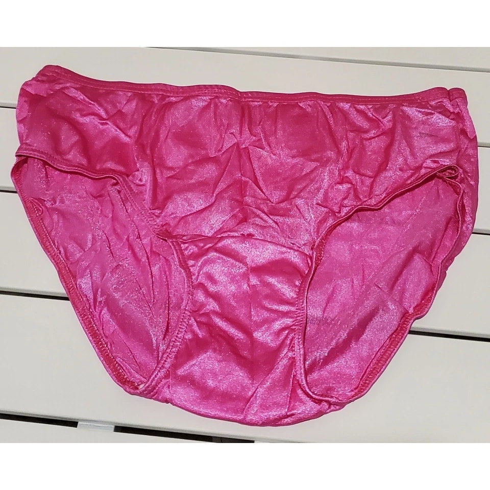 Shadowline 11032 Bikini Panty Shiny Nylon Full Cut Silky Hot Pink 5/S