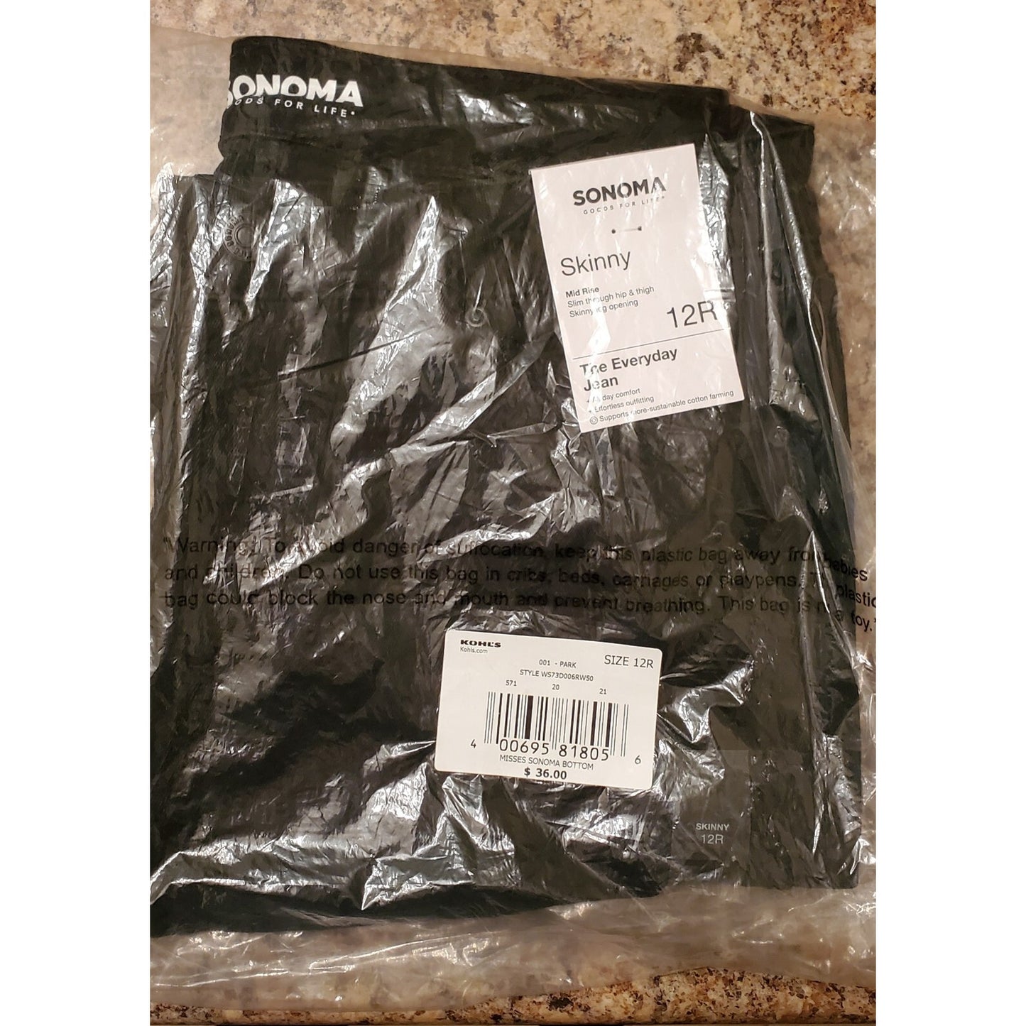 Sonoma Supersoft Denim Skinny Jeans Mid Rise Black Women's 12 Regular NWT