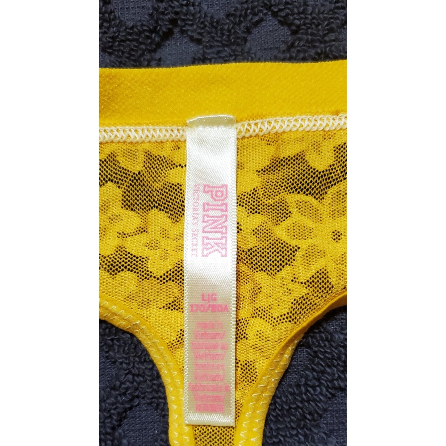 Victoria's Secret PINK Floral Lace Thong Panty Semi Sheer Tulip Yellow 7/L