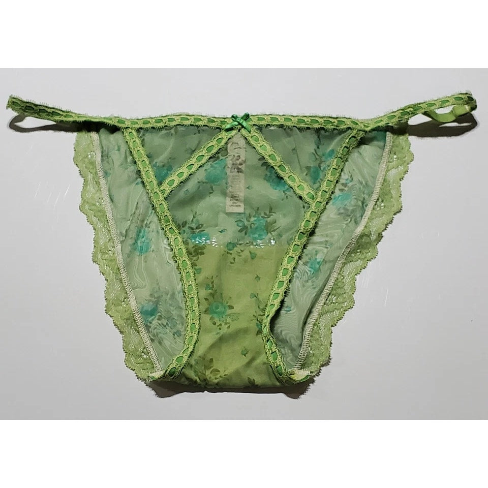 Victoria's Secret Dream Angels Bikini Panty Sheer Floral Print Green Sour Apple