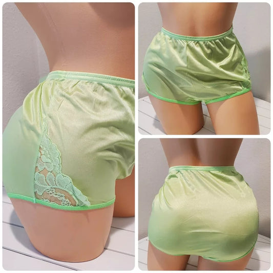 Vanity Fair Lace Nouveau Nylon Full Cut Panty Lace Shiny Poison Apple Green - Star Vintage & More Star Vintage And More LLC