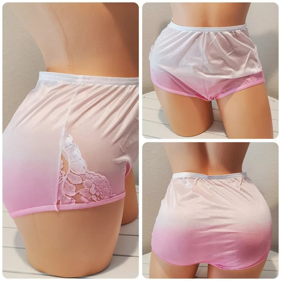 Vanity Fair Lace Nouveau Nylon Full Cut Panty Lace Shiny Ombre Pink Princess