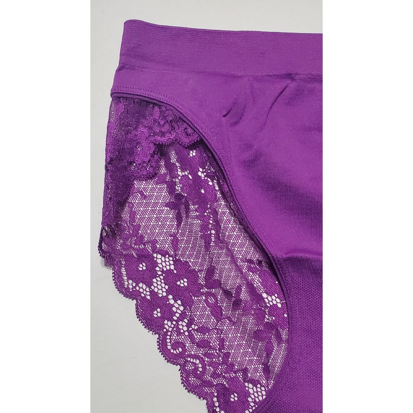 Ambrielle Satin Stretch Bikini Panty All Lace Back Purple 5/S