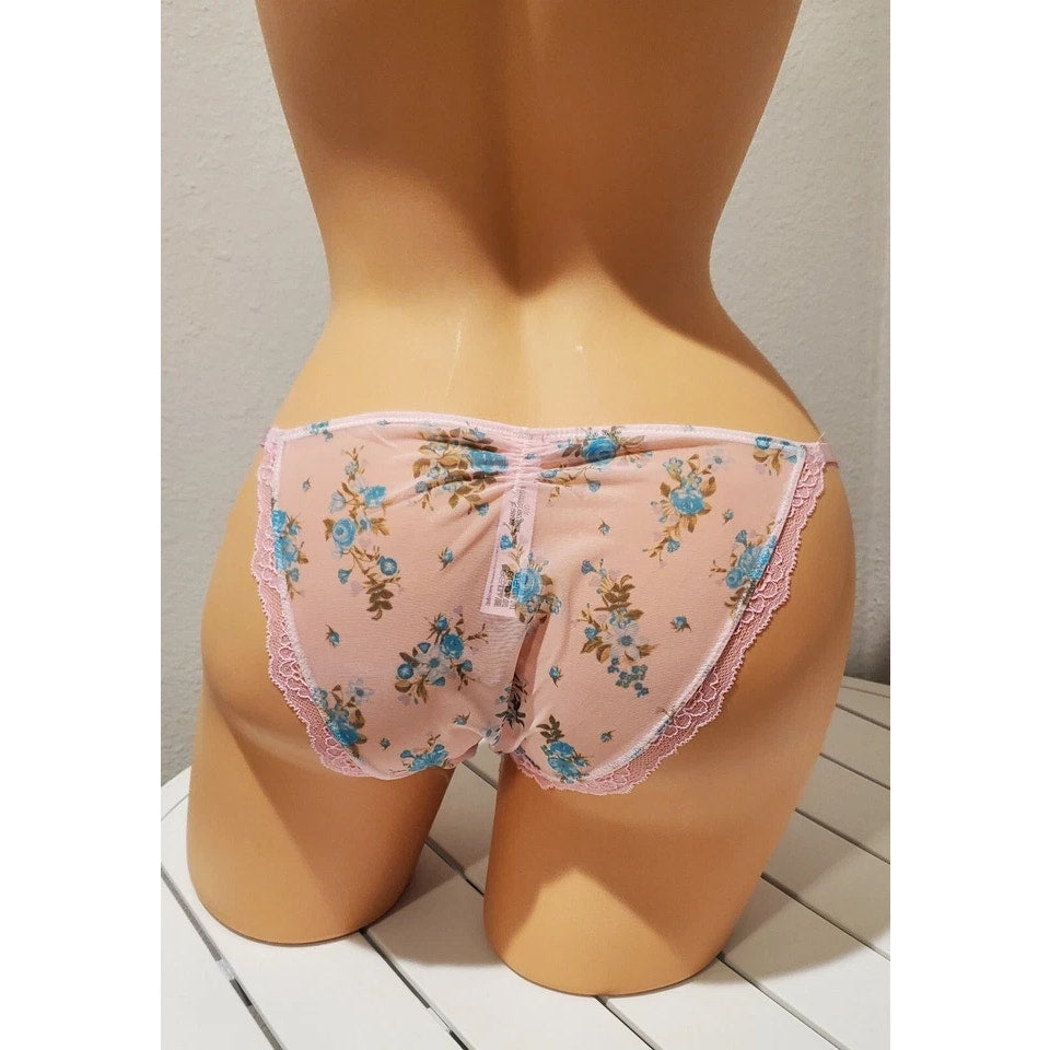 Victoria's Secret Dream Angels Bikini Panty Semi Sheer Floral Print Dahlia Pink