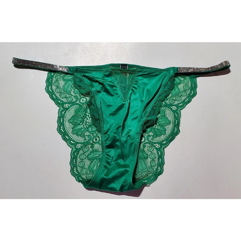 Victoria's Secret Shine Strap Cheeky Panty All Lace Back Shiny Green 7/L