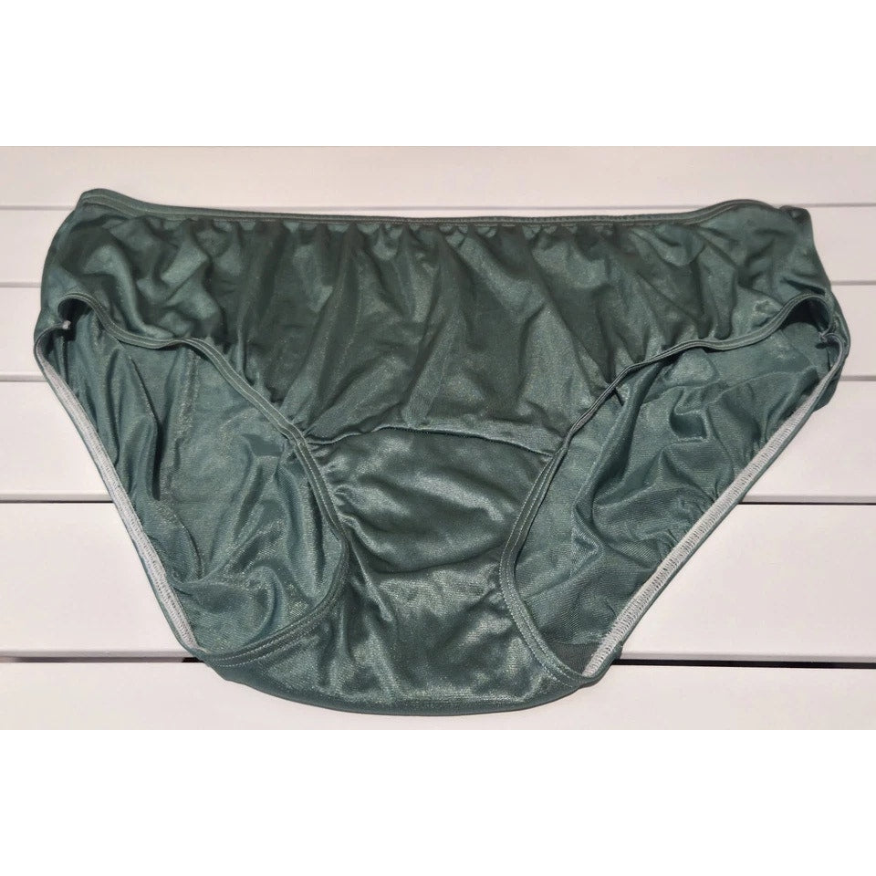 Shadowline 11032 Bikini Panty Shiny Nylon Full Cut Silky Forest Green