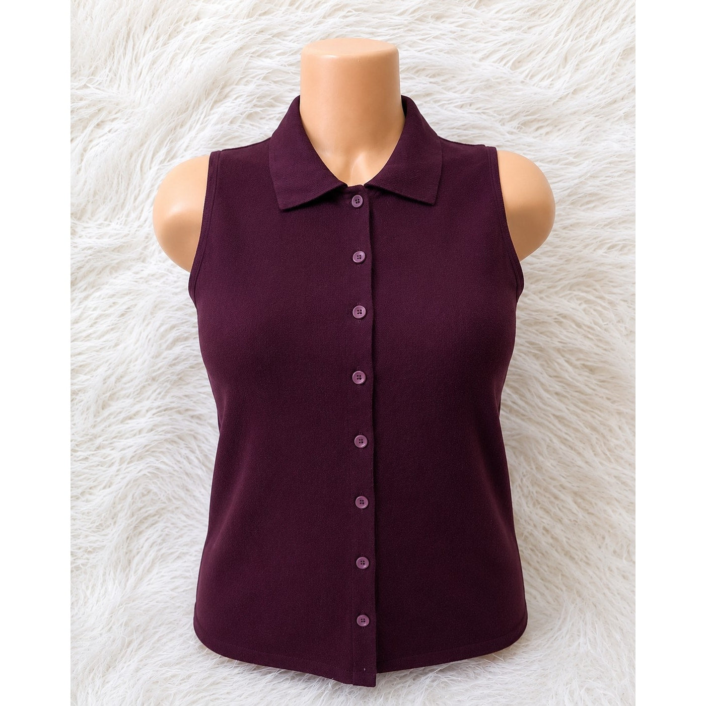 Christopher & Banks Polo Shirt Sleeveless Button-Up Side Slits Purple Women's L