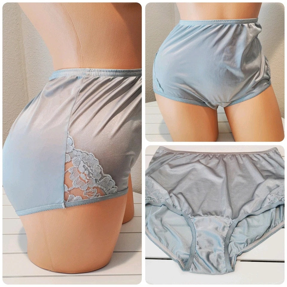Vanity Fair Lace Nouveau Nylon Full Cut Panty Lace Shiny Silver Party