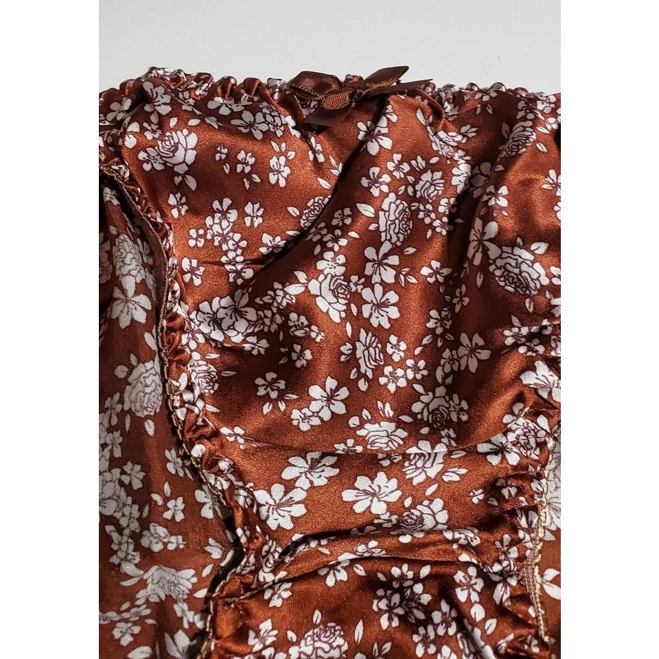 Liquid Satin String Bikini Panty Double Silk Gusset Bronze Little Floral Print 8