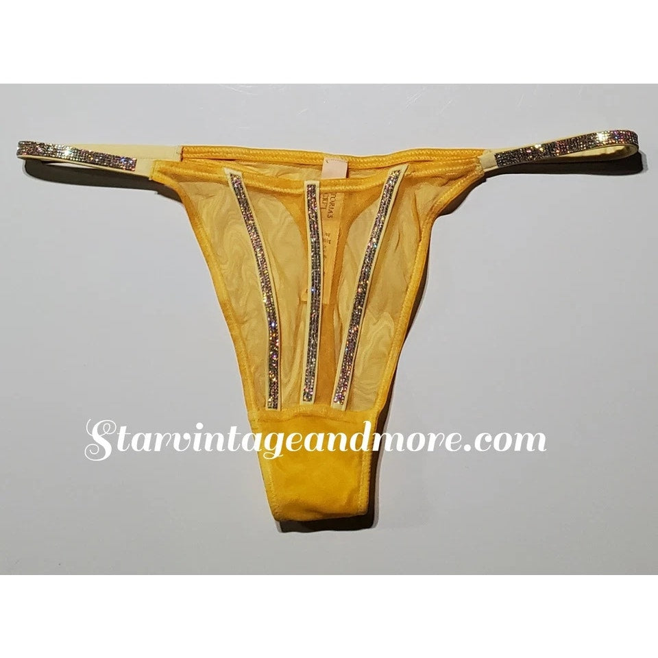 Victoria's Secret Very Sexy Shine Strap Thong Panty Semi Sheer Naples Yellow 6/M