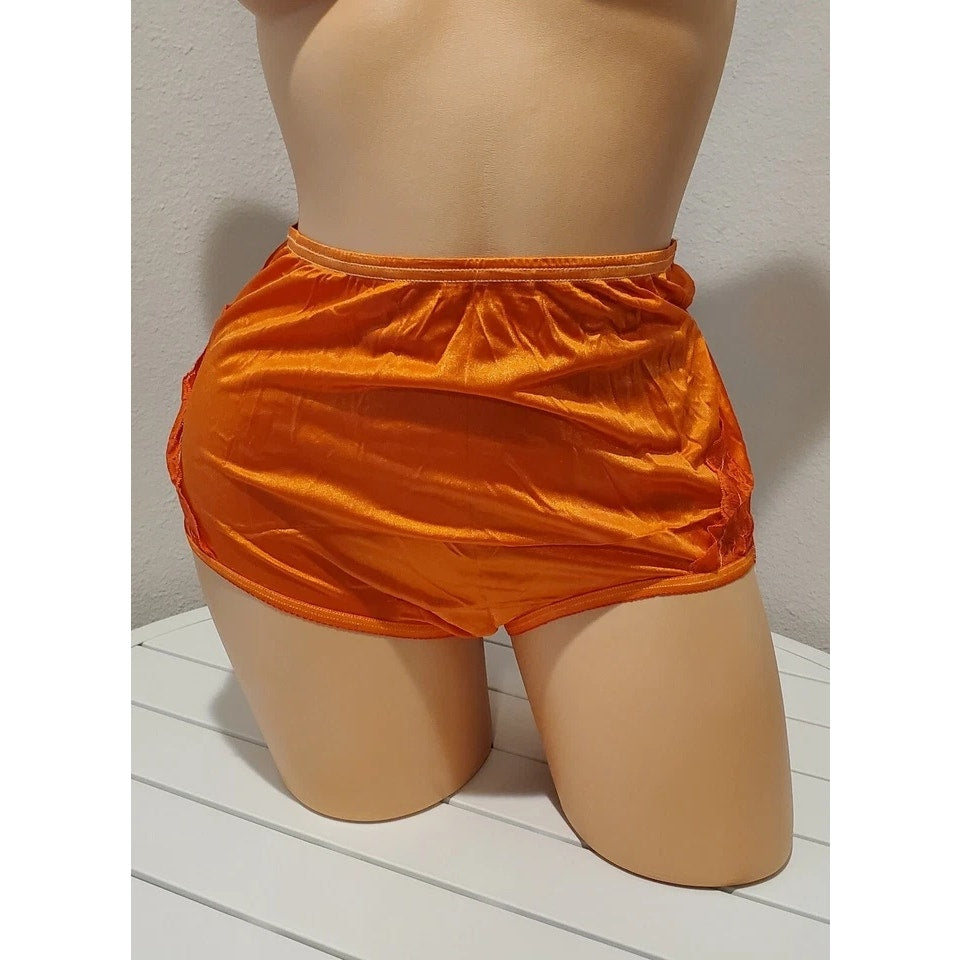 Vanity Fair Lace Nouveau Nylon Full Cut Panty Lace Shiny Orange Melon 6/M