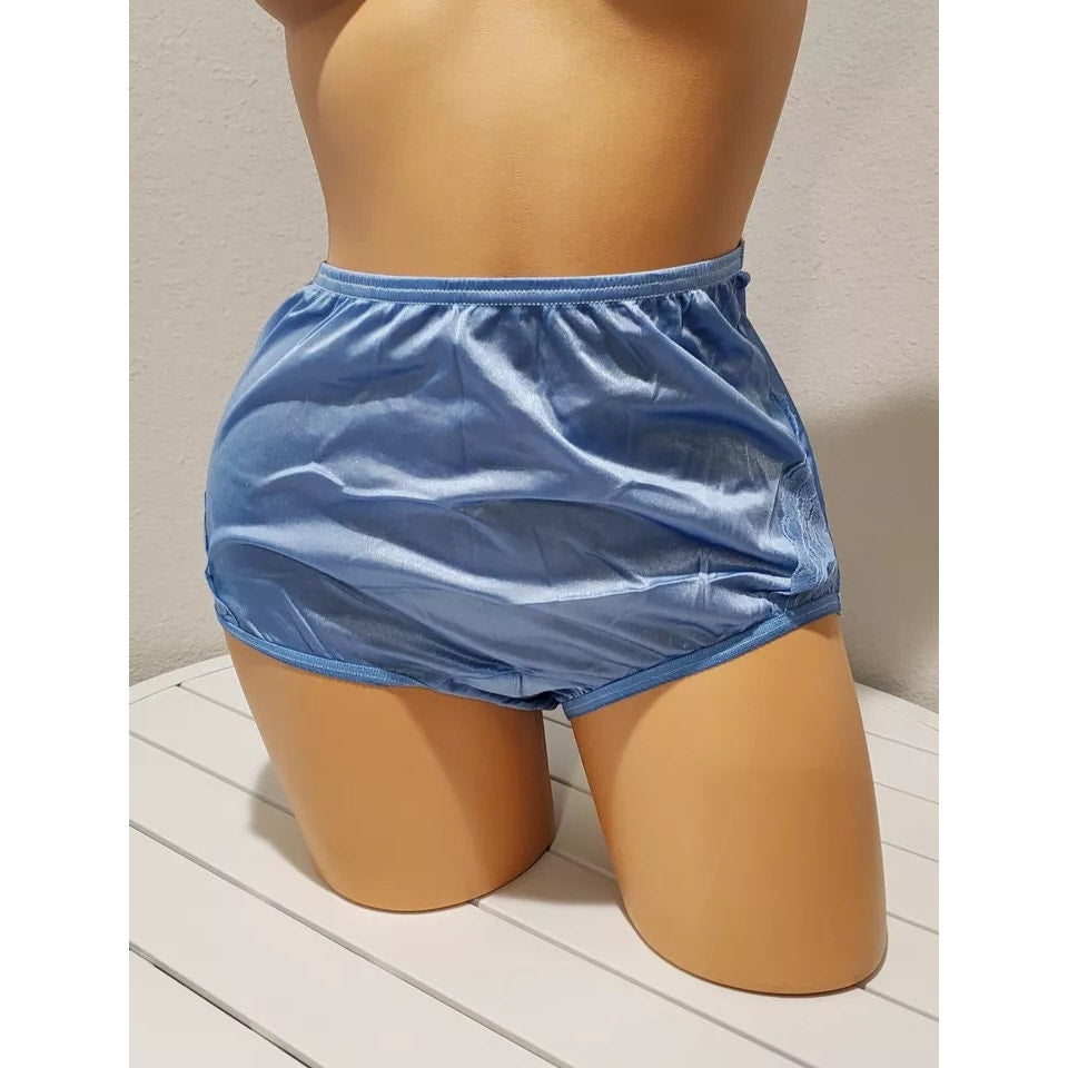 Vanity Fair Lace Nouveau Nylon Full Cut Panty Lace Shiny Baby Blue