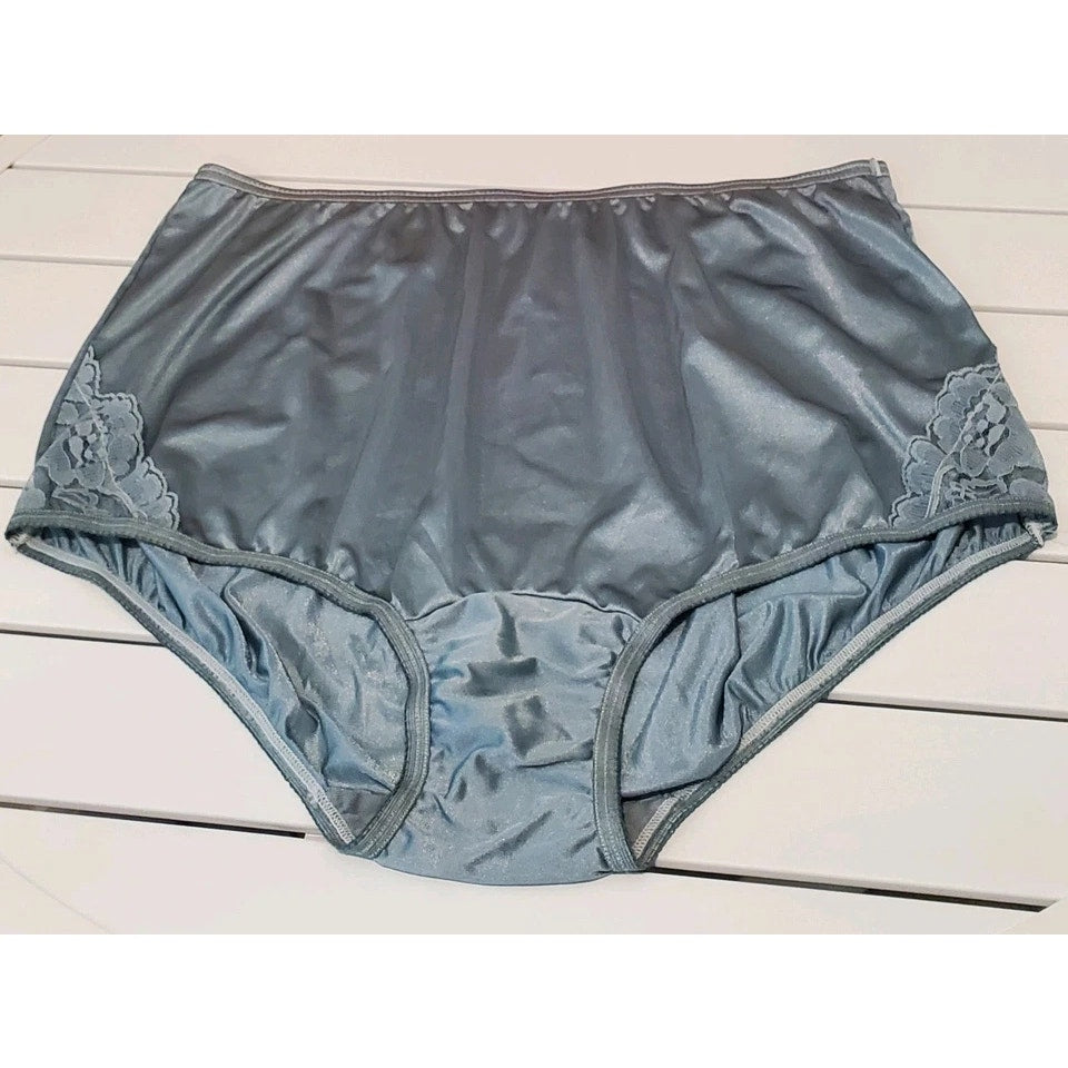 Vanity Fair Lace Nouveau Nylon Full Cut Panty Lace Shiny Silver Graphite