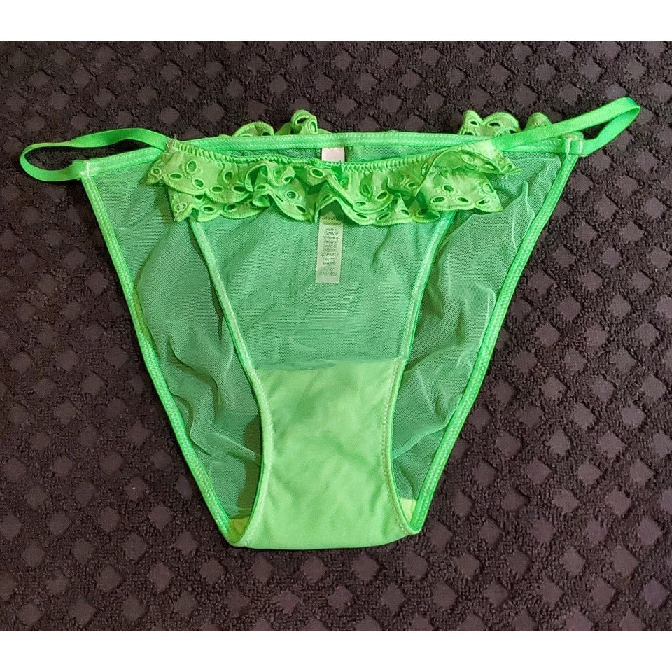 Victoria's Secret Dream Angels String Bikini Panty Semi Sheer Ruffle Trim Green Citron