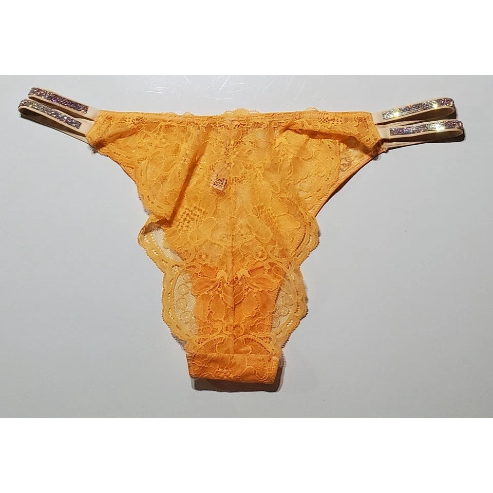 Victoria's Secret Double Shine Strap Brazilian Panty All Lace Electric Orange