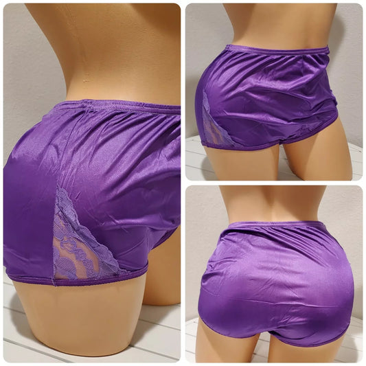 Vanity Fair Lace Nouveau Nylon Full Cut Panty Lace Shiny DTF Purple - Star Vintage & More Star Vintage And More LLC