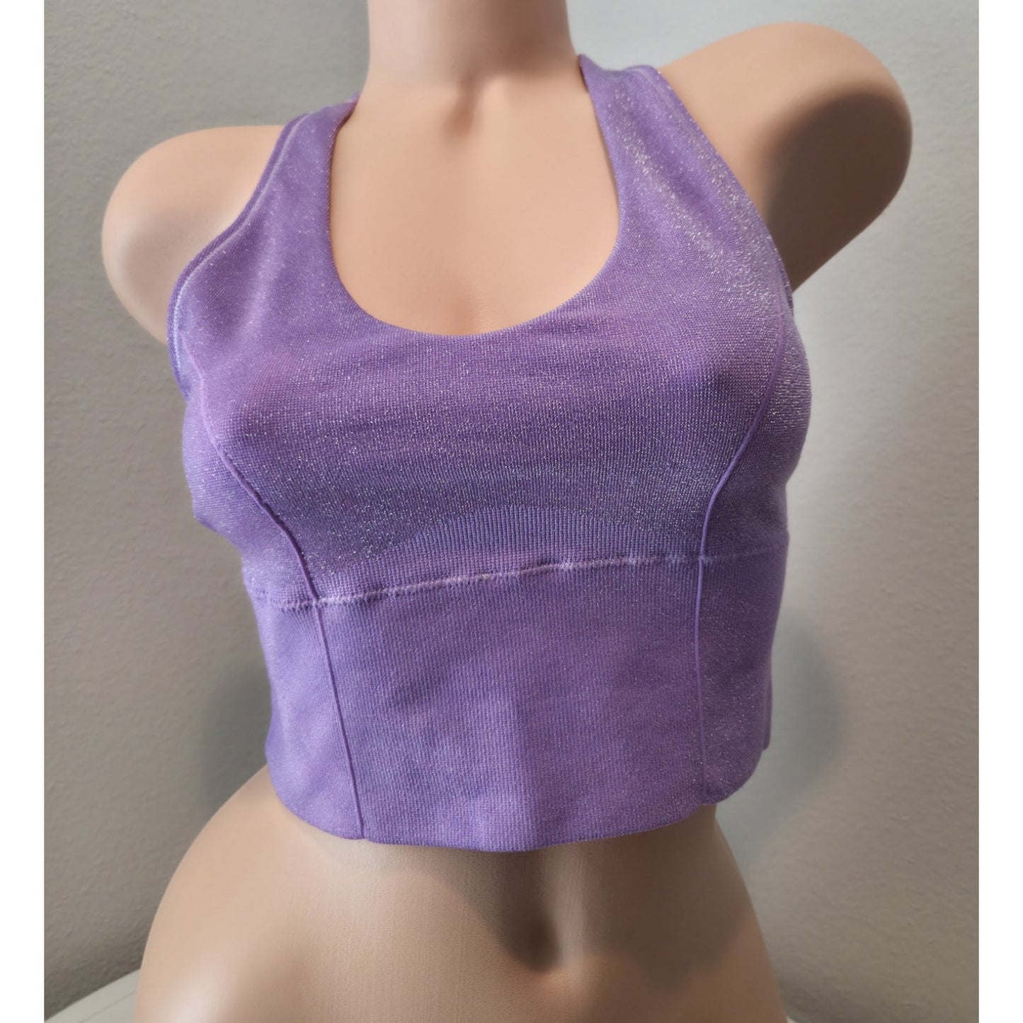 Victoria's Secret PINK Shimmer Plunge Sports Bra Ultraviolet Purple L