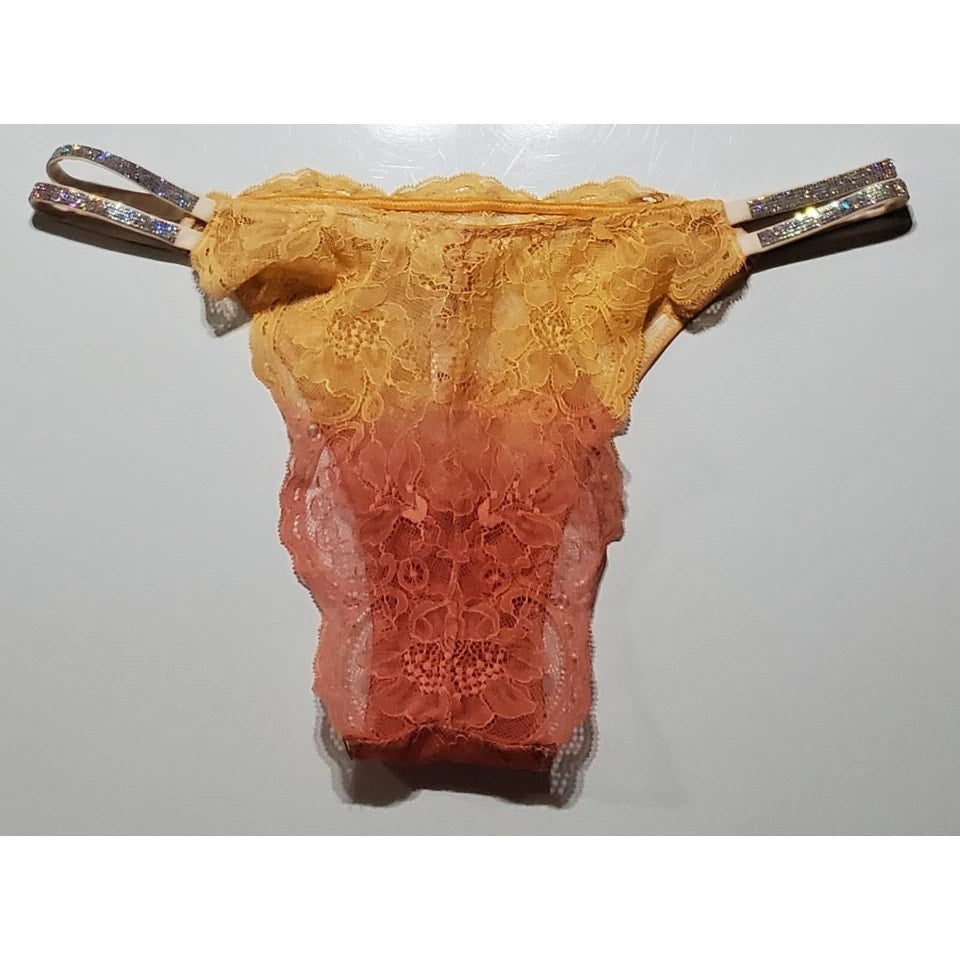 Victoria's Secret Double Shine Strap Brazilian Panty All Lace Ombre Creamsicle 8