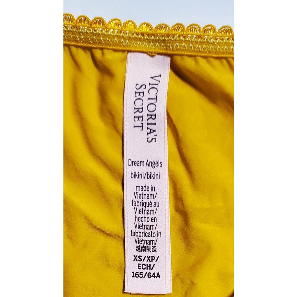 Victoria's Secret Dream Angels String Bikini Panty Shiny Lace Yellow Sun Goddess