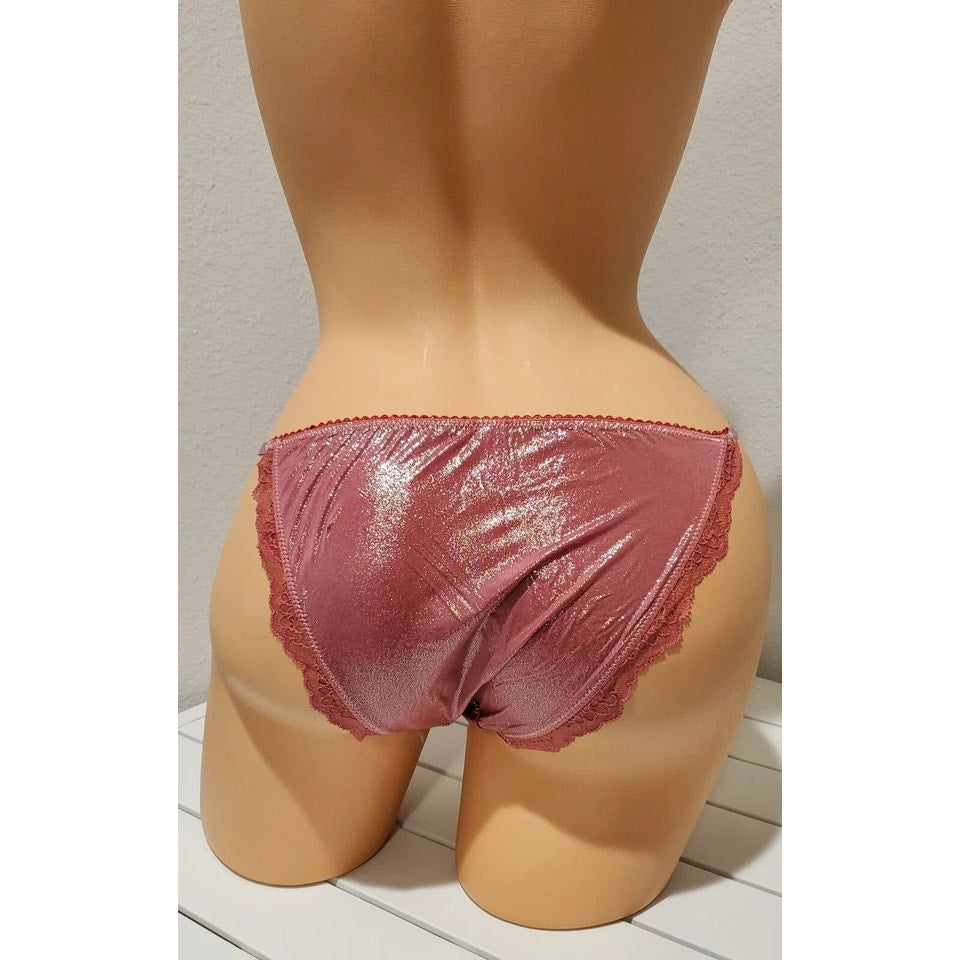 Victoria's Secret Dream Angels String Bikini Panty Shiny Lace Trim Pink Peach XS
