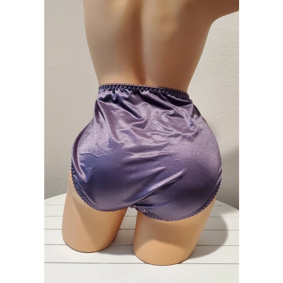 Vanity Fair 48301 Shiny Nylon Satin Stretch Hi Cut Brief Panty Viola Purple 9