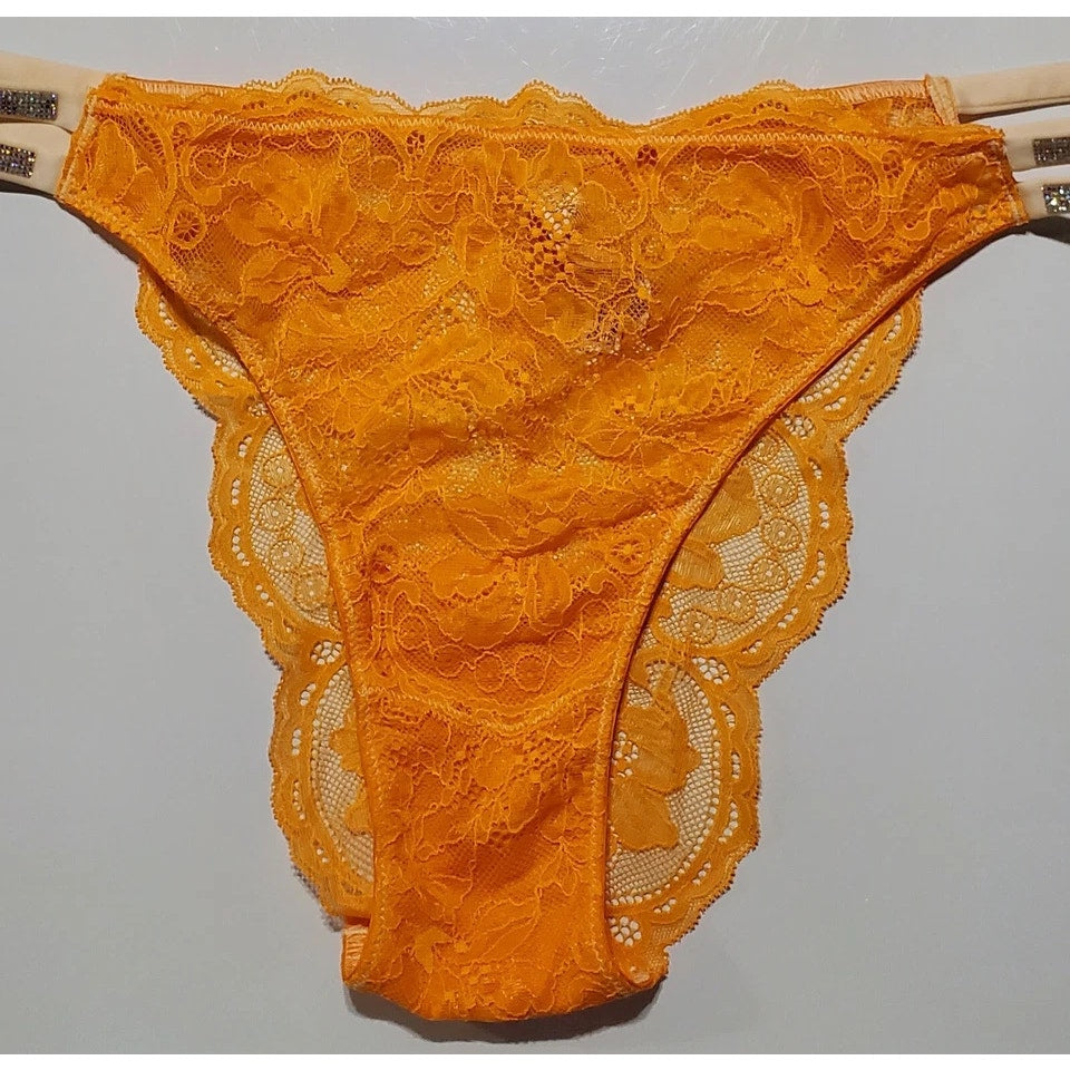 Victoria's Secret Double Shine Strap Brazilian Panty All Lace Ecstasy Orange