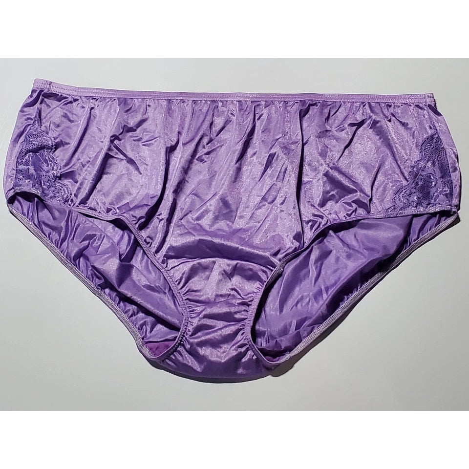 Shadowline 11182 Lace Insets Bikini Panty Shiny Nylon Purple Midnight 11/4XL