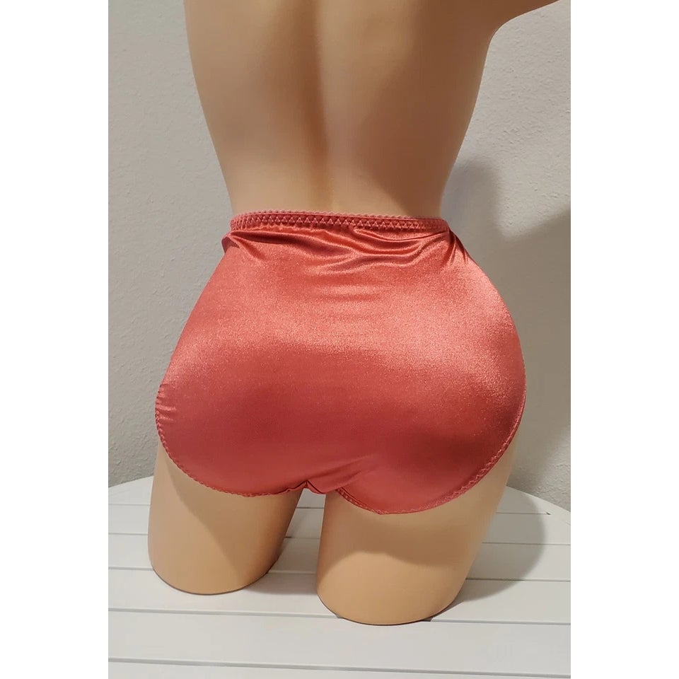Vanity Fair 48301 Shiny Nylon Satin Stretch Hi Cut Brief Panty Cranberry Pink 7