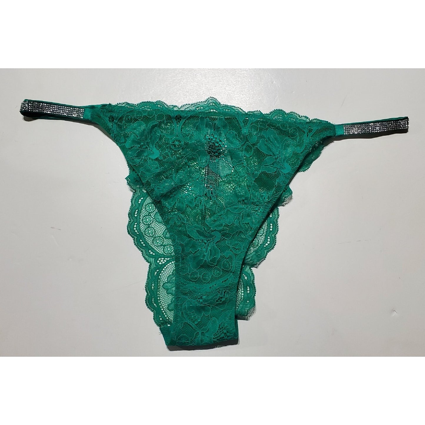 Victoria's Secret Shiny Brazilian Panty All Lace Strap Green 8/XL