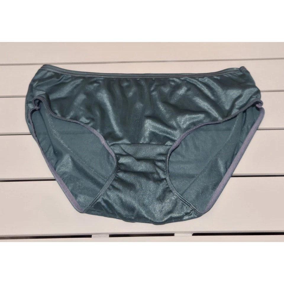 Shadowline 11032 Bikini Panty Shiny Nylon Full Cut Silky Evergreen Green 6/M
