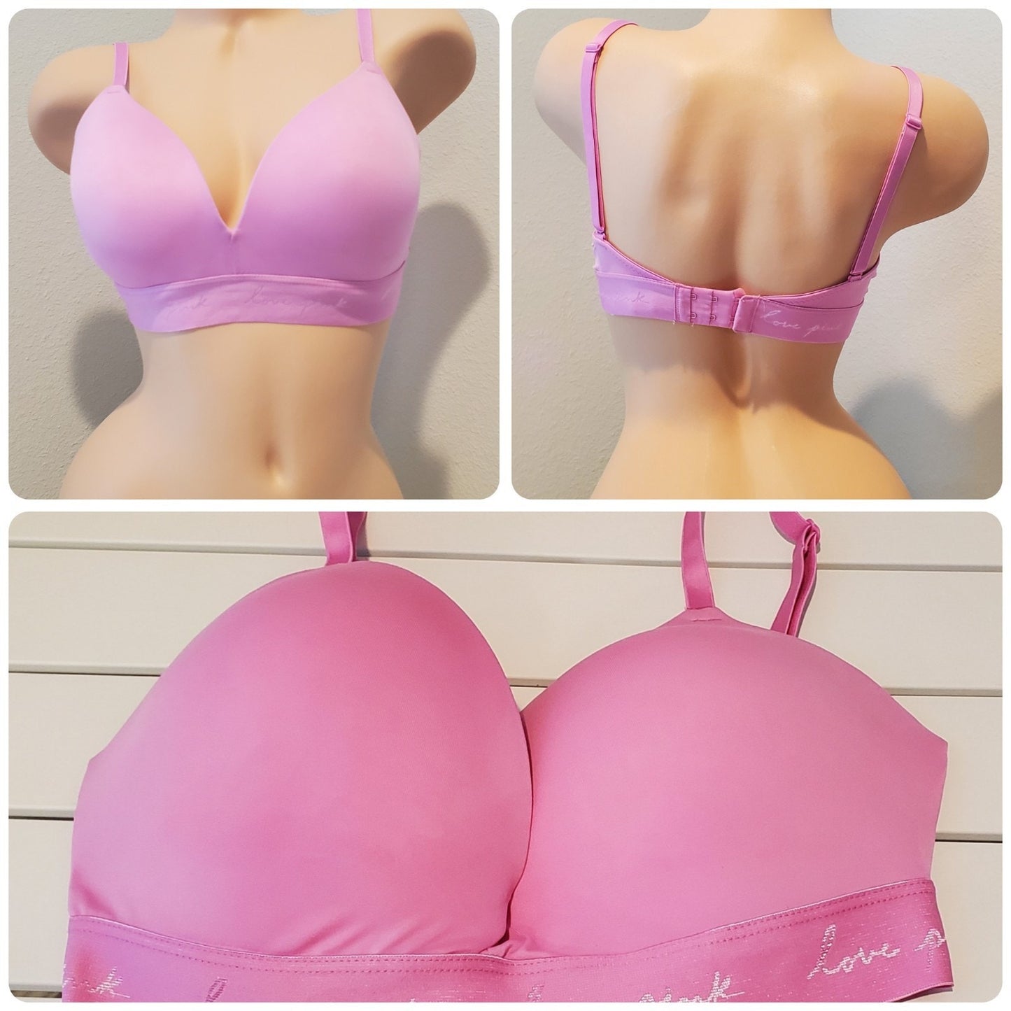Victoria's Secret PINK Wear Everywhere Vintage Wireless Push Up Bra Pink 34DD