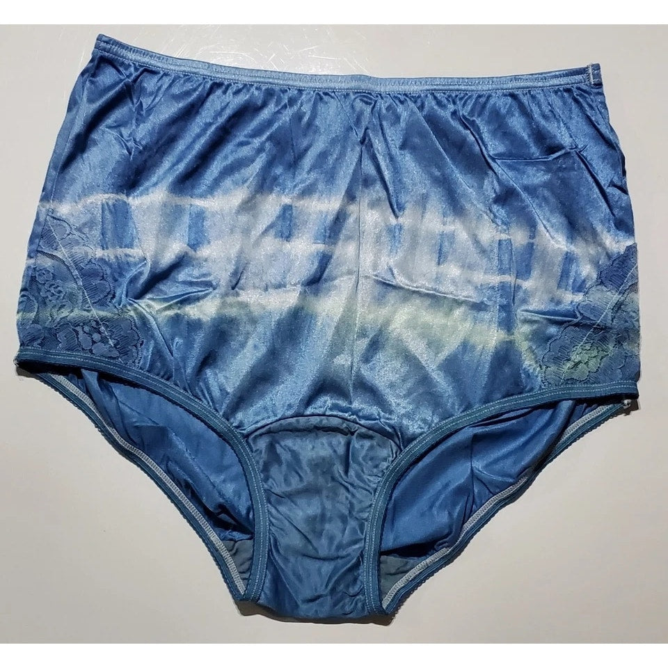 Vanity Fair Lace Nouveau Nylon Full Cut Panty Shiny Rainbow Ombre Green On Blue