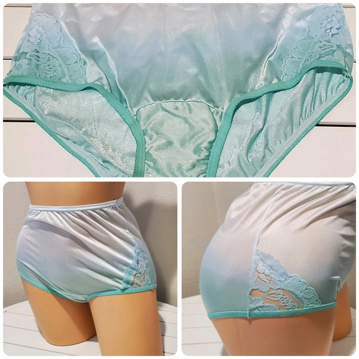 Vanity Fair Lace Nouveau Nylon Full Cut Panty Lace Shiny Misty Green Ombre 5/S