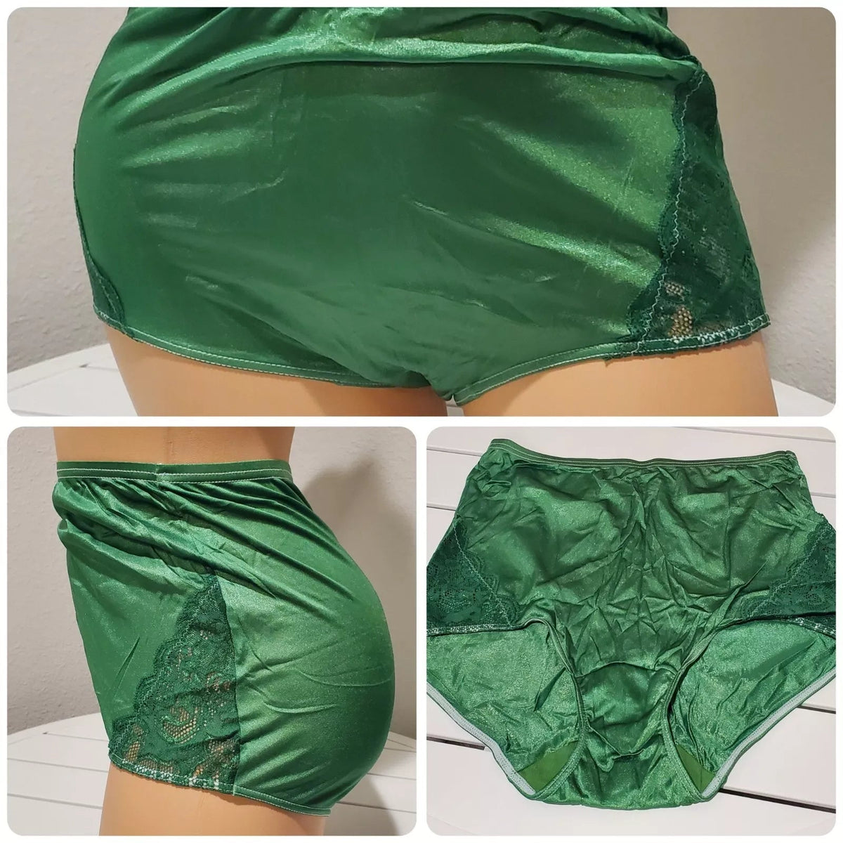 Shadowline 17082 Full Cut Brief Nylon Lace Full Cut Panty Irish Green