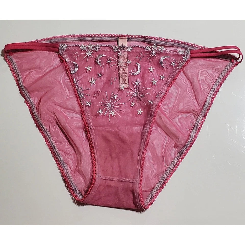 Victoria's Secret Dream Angels String Bikini Panty Moon Stars Sheer Pink Gumdrop