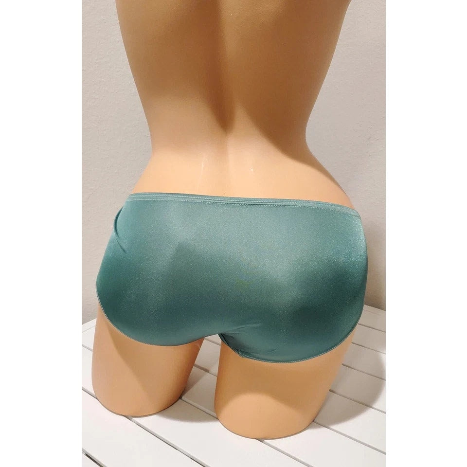 Shadowline 11182 Lace Insets Bikini Panty Shiny Nylon Full Cut Forest Green 5/S