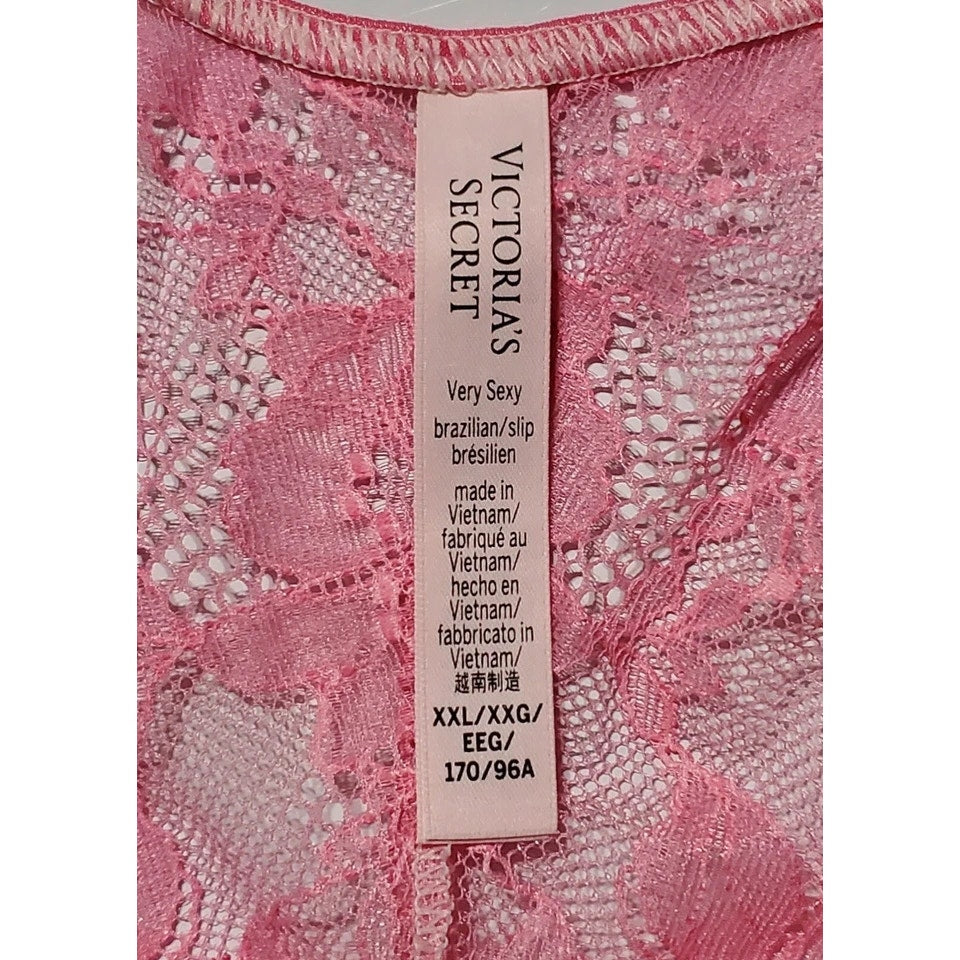 Victoria's Secret Double Shine Strap Brazilian Panty All Lace Princess Pink 9