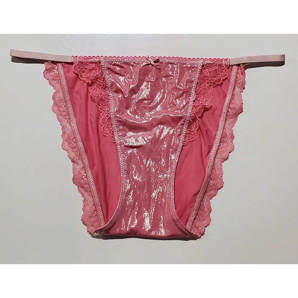 Victoria's Secret Dream Angels String Bikini Panty Shiny Lace Pink Watermelon XS