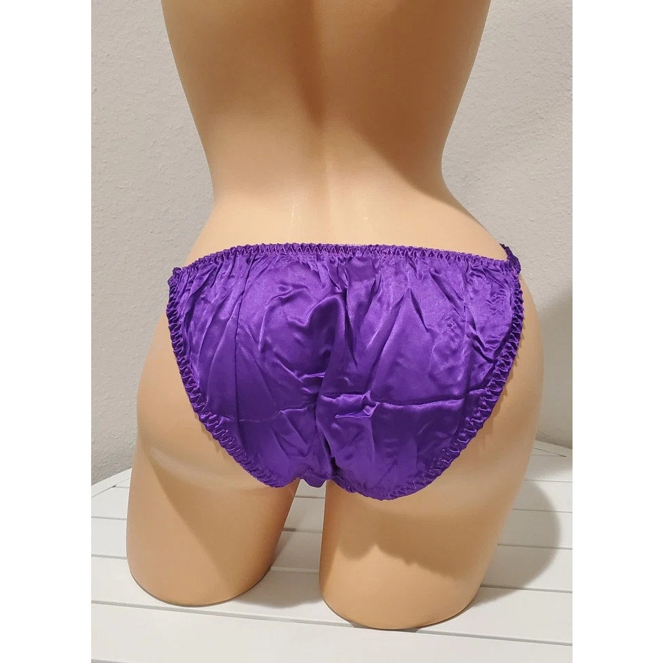 Liquid Satin String Bikini Panty Shiny Double Silk Gusset Purple Dream 7/L