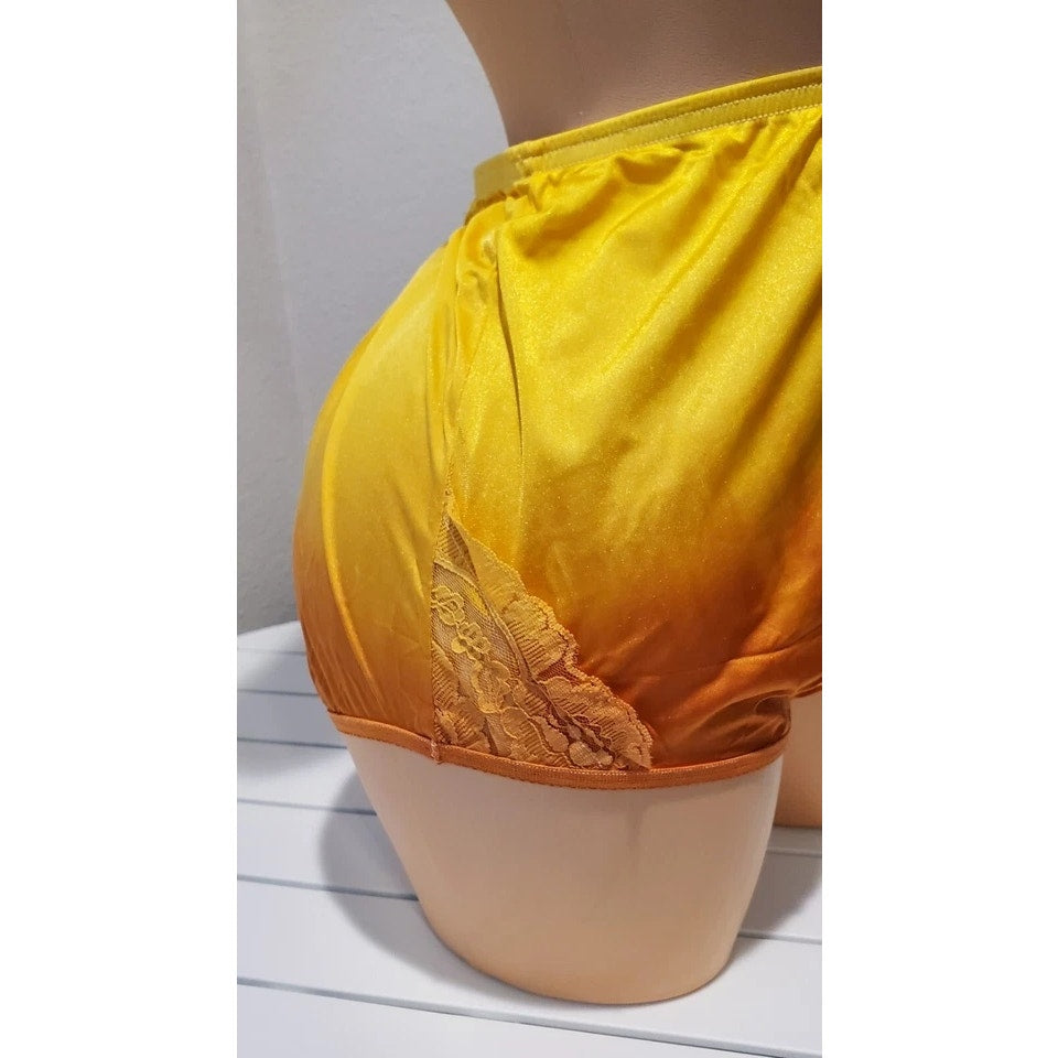 Vanity Fair Lace Nouveau Nylon Full Cut Panty Ombre Caliente Yellow Orange 9/2XL